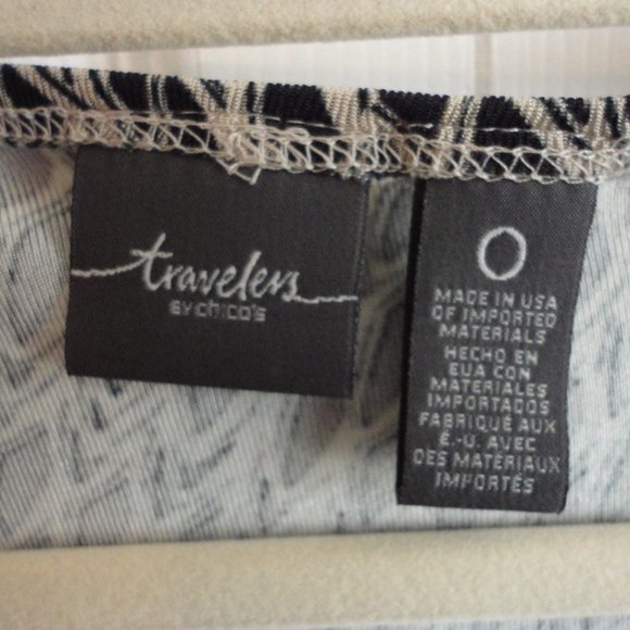 TRAVELERS BY CHICO TOP     CHICO SIZE 0  BLACK AND BEIGE  1/2 SLEEVE - Picture 4 of 4
